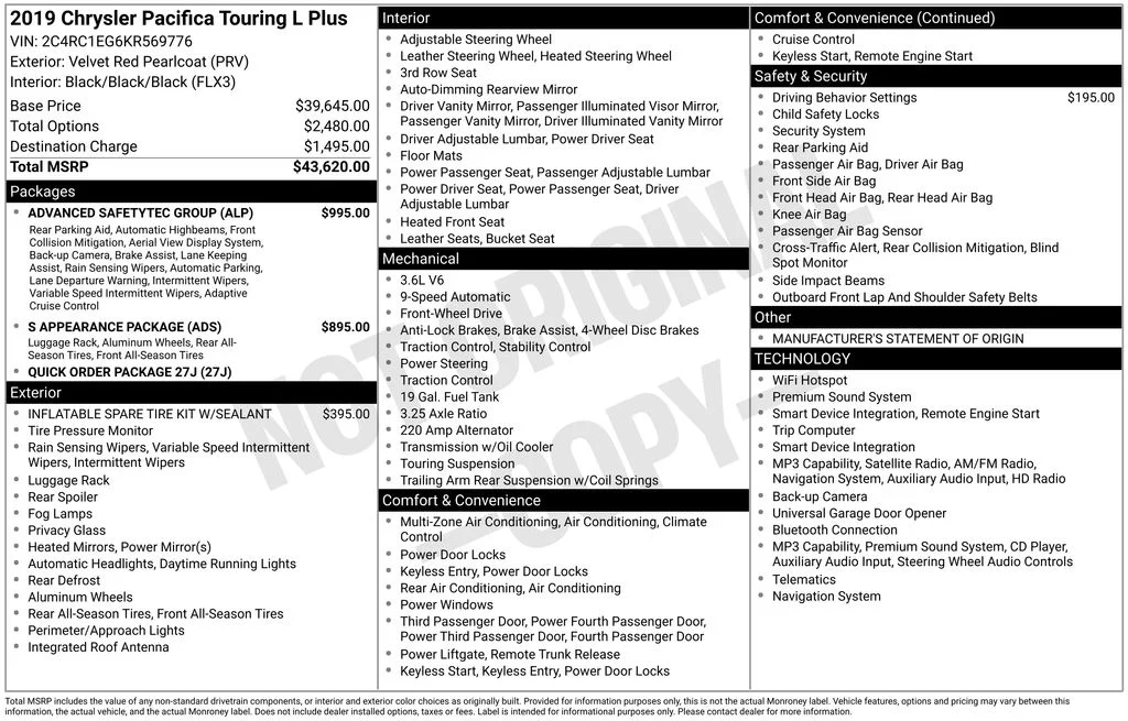 Used 2019 Red Chrysler Touring L Plus image 6