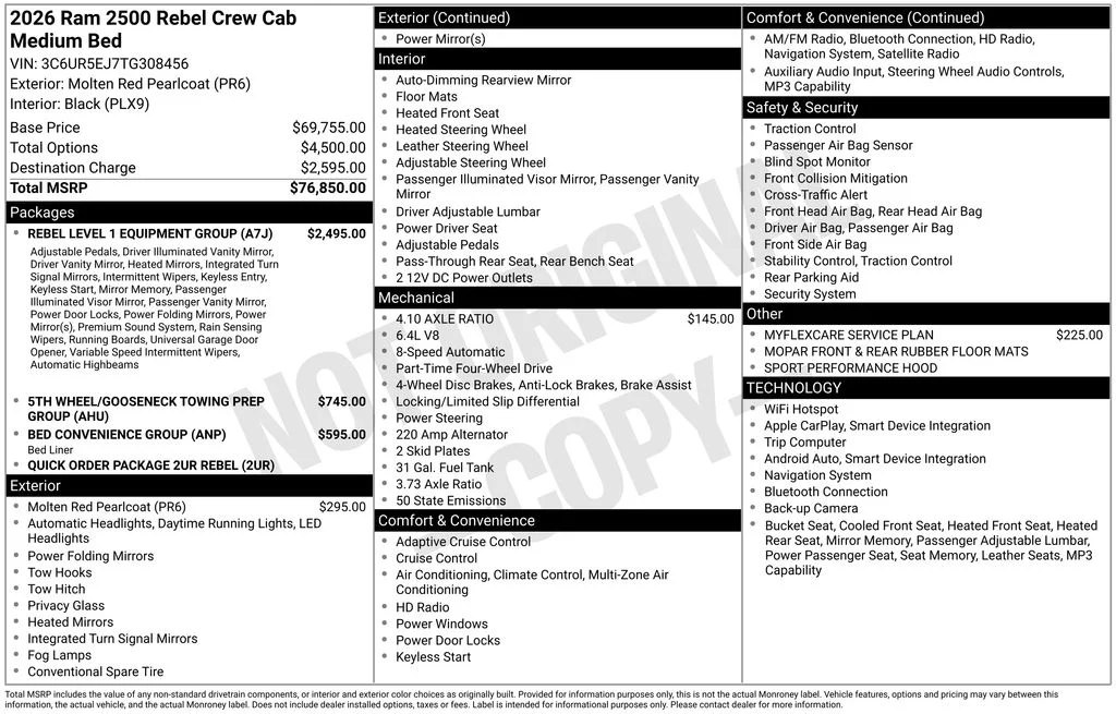 New 2026 Molten Red Pearl-Coat Exterior Paint RAM Rebel image 7