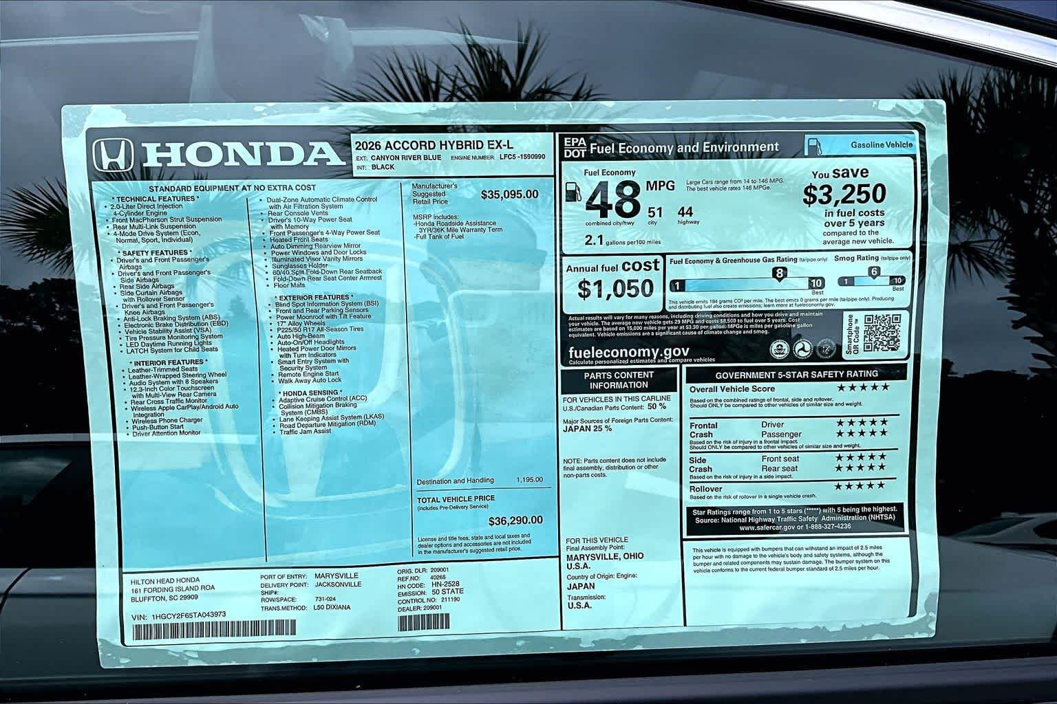 New 2026 Canyon River Blue Metallic Honda EX-L image 17