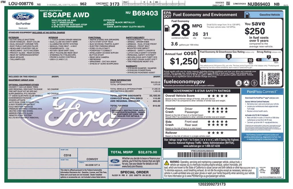 Used 2022 Black Metallic Ford SE image 21