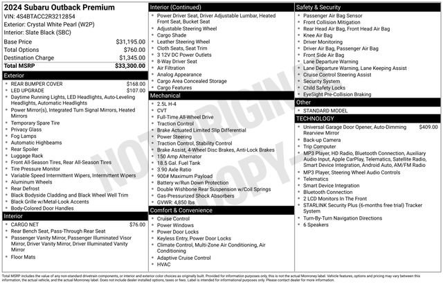 Used 2024 Crystal White Pearl Subaru Premium image 12