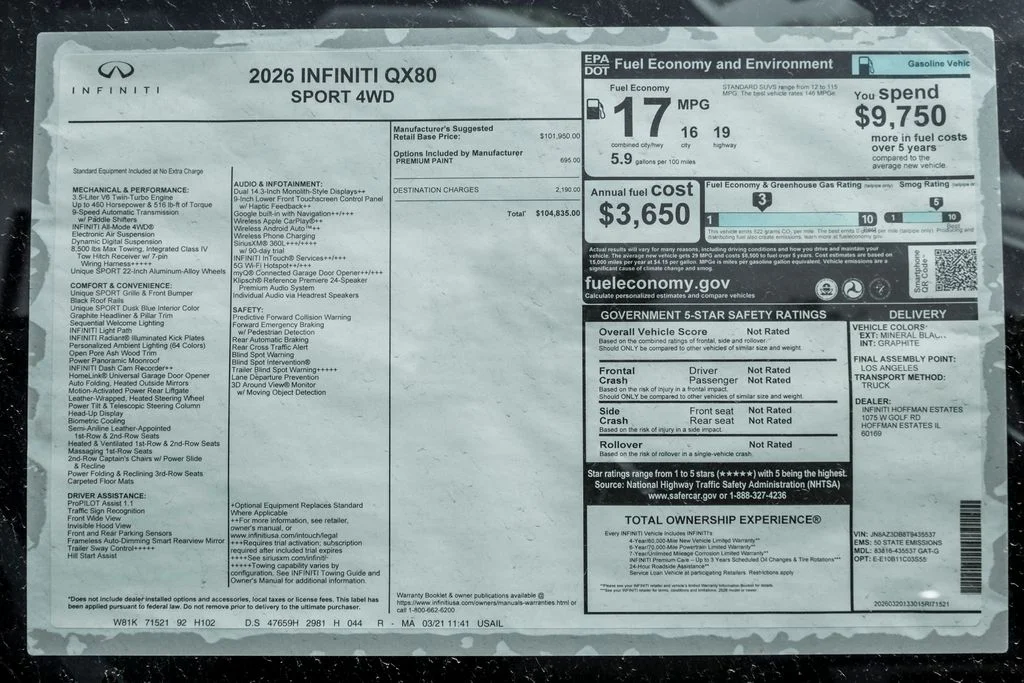 New 2026 MINERAL BLACK INFINITI Sport 4WD image 30