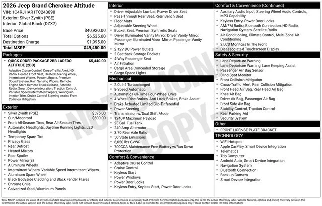 New 2026 Silver Zynith Exterior Paint Jeep Altitude image 31