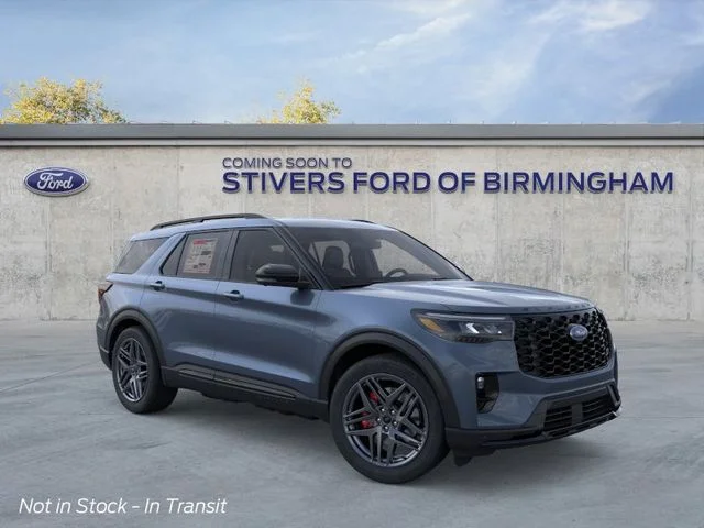 2026 Ford Explorer ST in Vapor Blue Metallic — front three-quarter view