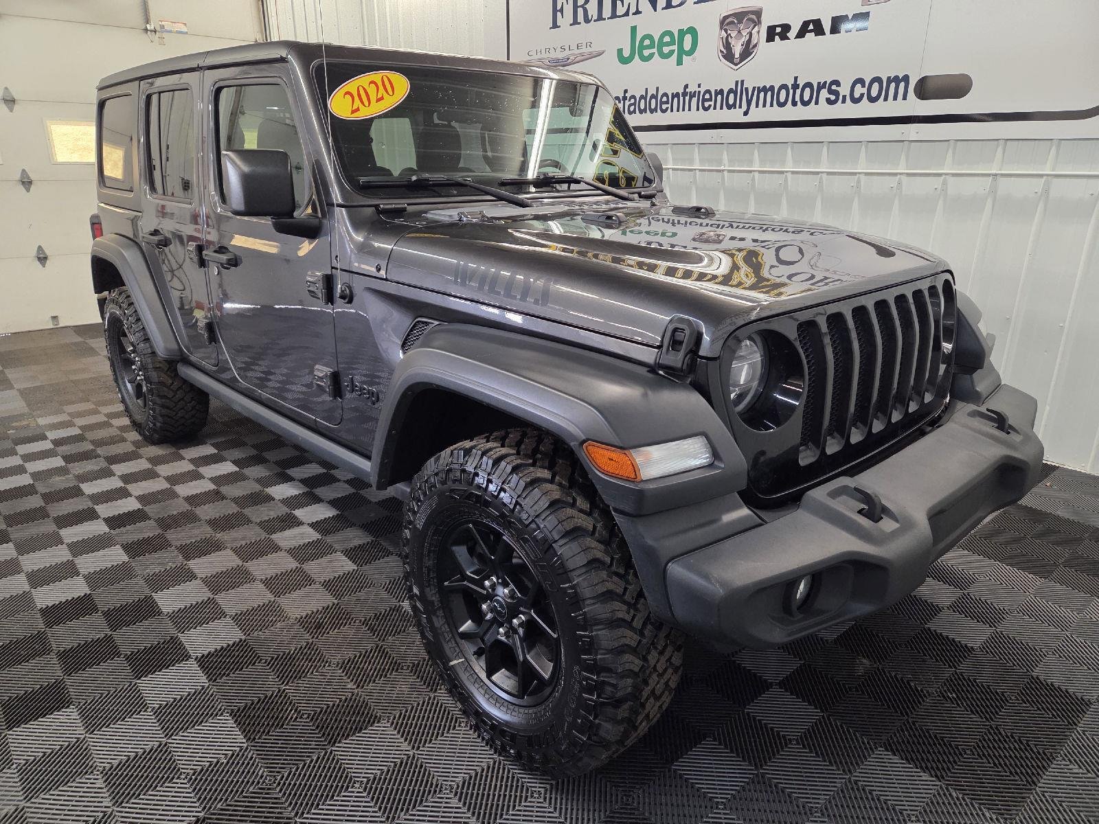 Used 2020 Jeep Wrangler Unlimited Willys with VIN 1C4HJXDG7LW215814 for sale in South Haven, MI