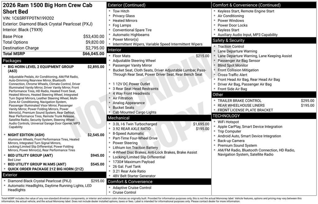 New 2026 Diamond Black Crystal Pearl-Coat Exterior Paint RAM Big Horn/Lone Star image 22