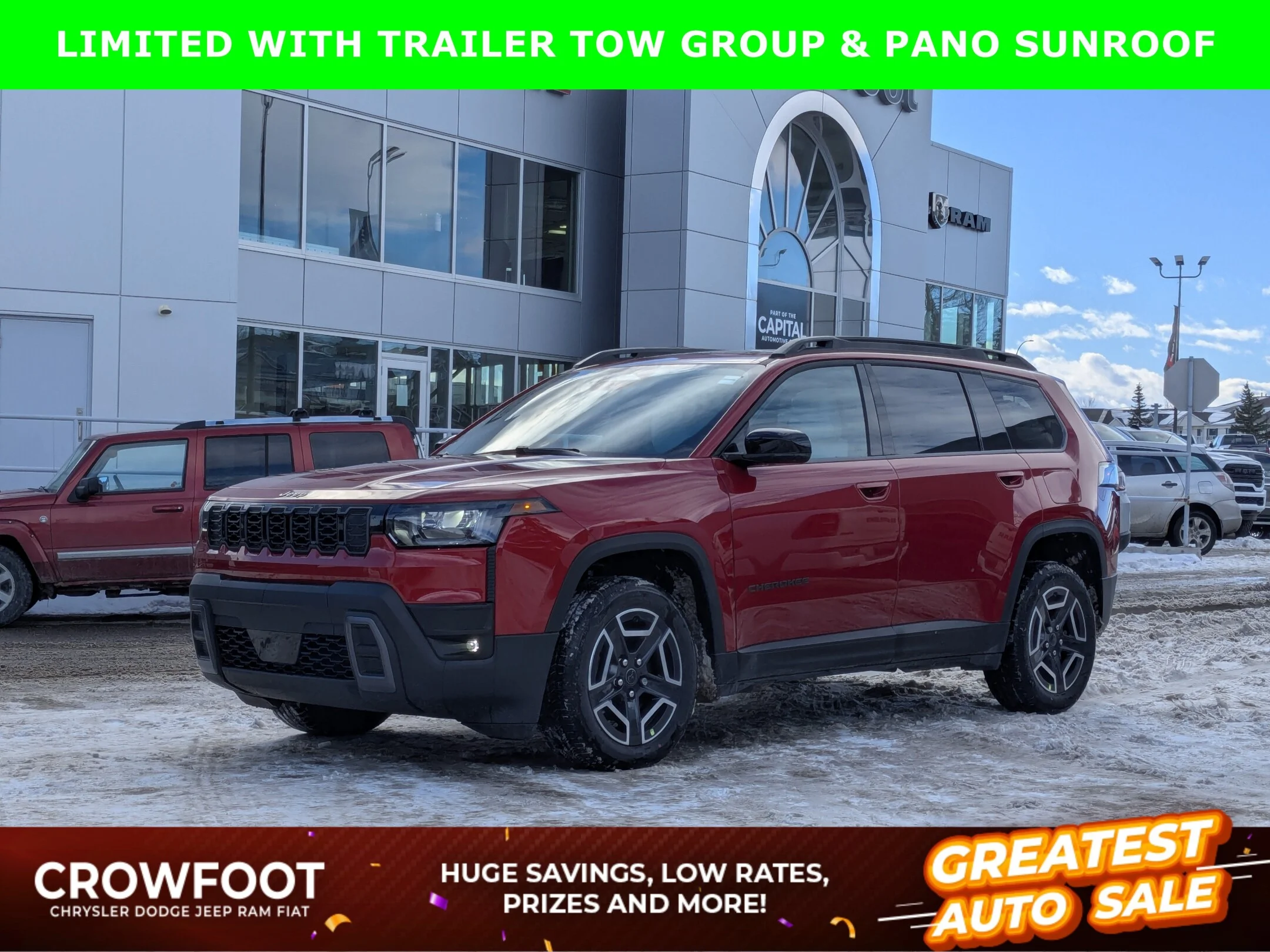New 2026 Red Jeep Limited - - Hybrid - Dual-Pane Pano Sunroof - Trailer Tow Grp - Capri Leatherette & More! image 1