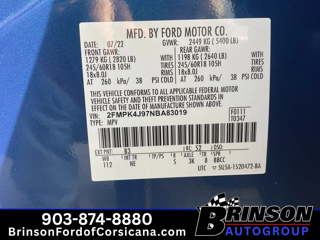 Used 2022 Atlas Blue Metallic Ford SEL image 33