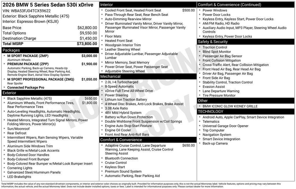 New 2026 Black Sapphire Metallic BMW 530i xDrive image 6