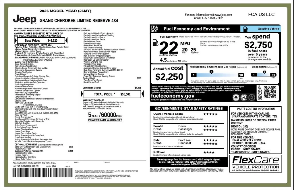 New 2026 Baltic Gray Metallic Clear-Coat Exterior Paint Jeep Limited Reserve image 2