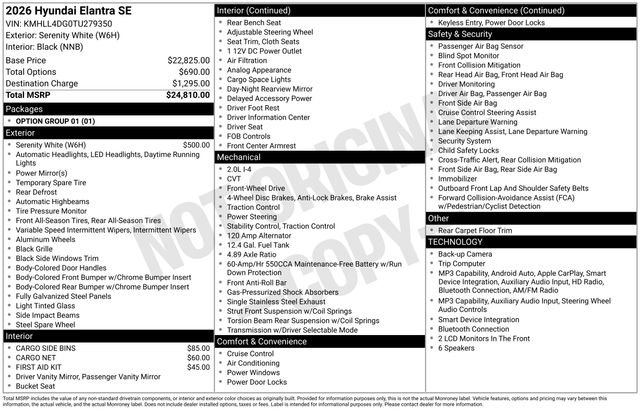 New 2026 White Hyundai SE image 13