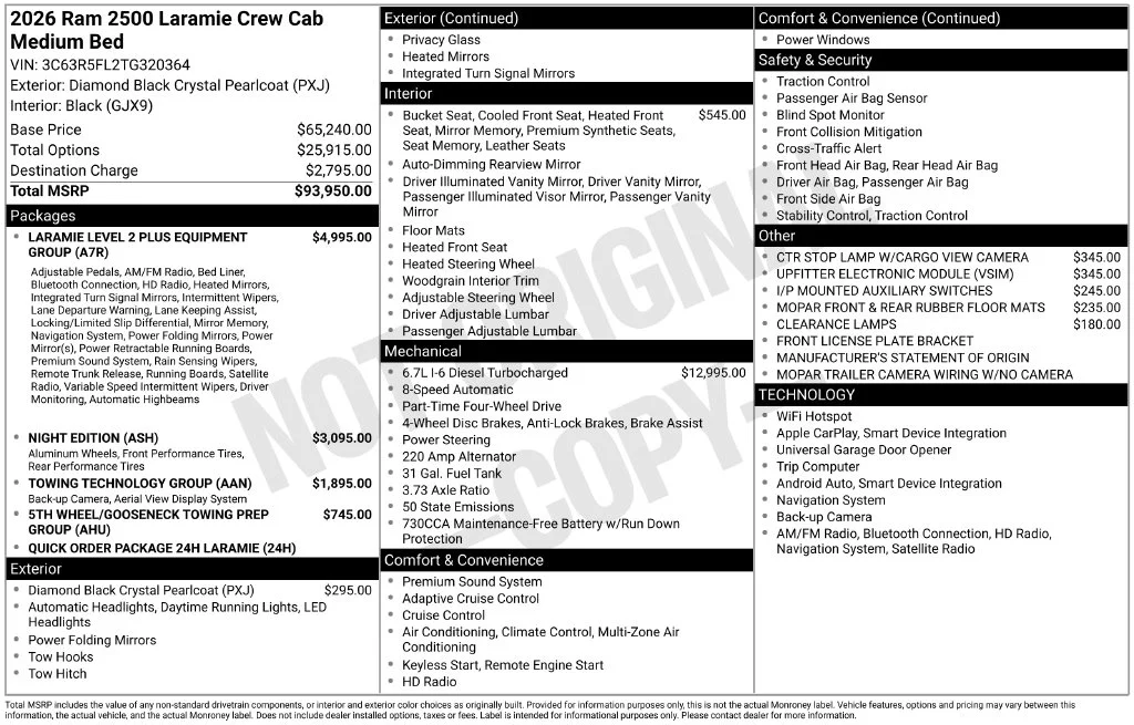 New 2026 Diamond Black Crystal Pearl-Coat Exterior Paint RAM Laramie image 4