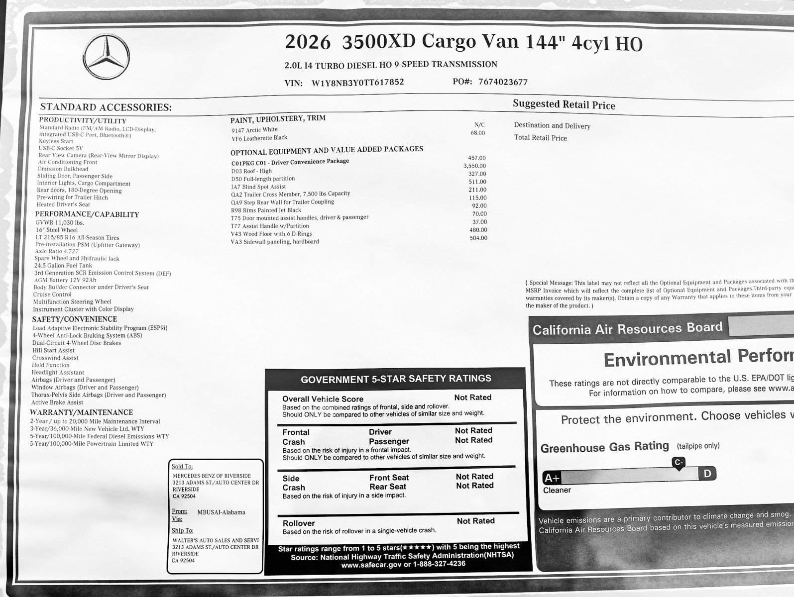 New 2026 Arctic White Mercedes-Benz 3500XD High Roof I4 Diesel HO 144 RWD image 23