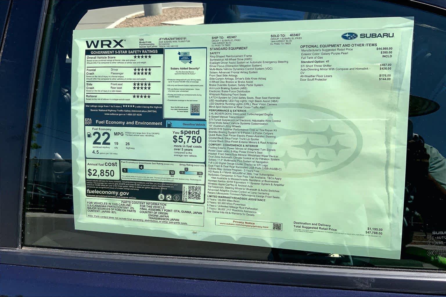 New 2026 GALAXY PURPLE PEARL Subaru tS image 19