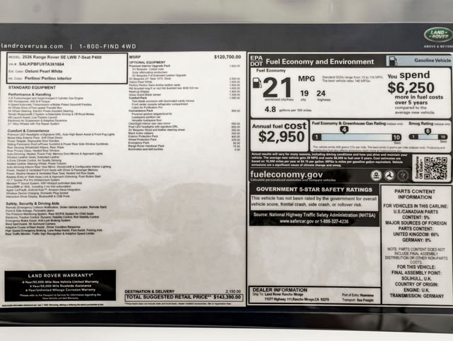 New 2026 Ostuni Pearl White LAND ROVER SE 7 Seats image 36