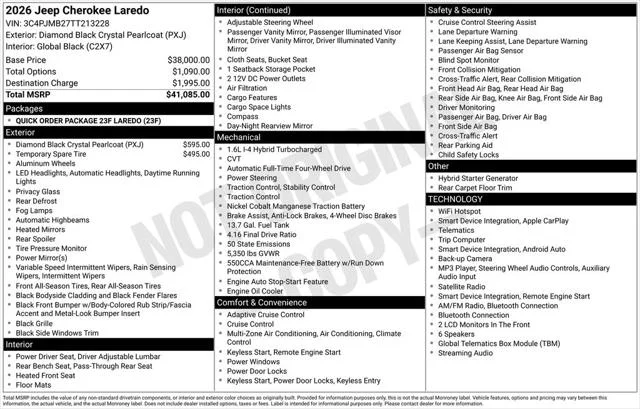 New 2026 Diamond Black Crystal Pearl-Coat Exterior Paint Jeep Laredo image 3