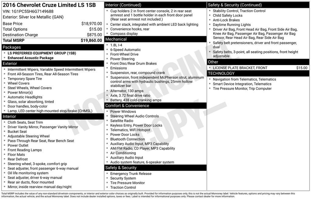 2016 Chevrolet Cruze LS Auto's photo