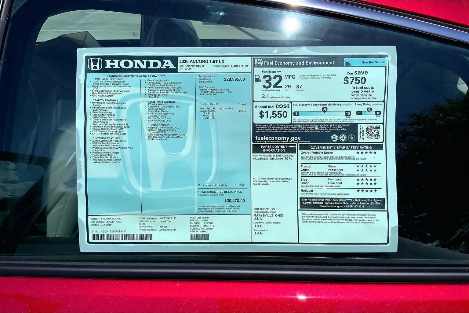 New 2026 Radiant Red Metallic Honda LX image 20