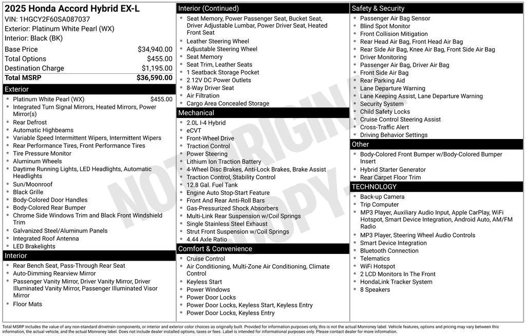 Certified Used 2025 Platinum White Pearl Honda EX-L image 42