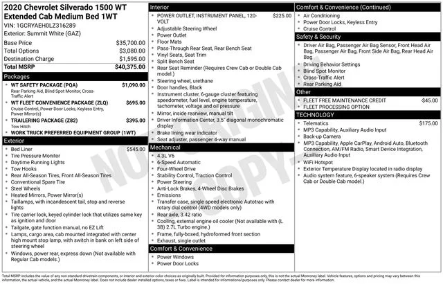Used 2020 White Chevrolet WT image 7