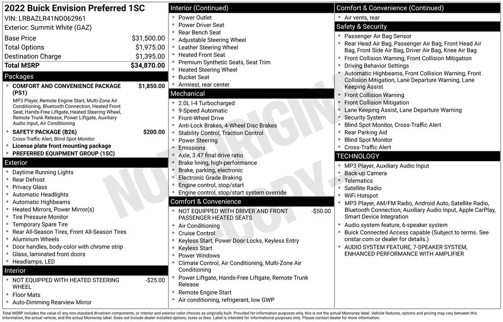 Used 2022 White Buick Preferred image 2