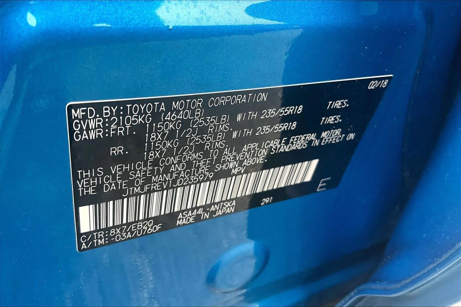 Certified Used 2018 Electric Storm Blue Toyota SE image 34