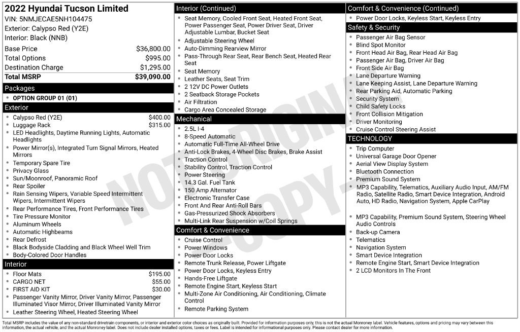 Used 2022 Calypso Red Hyundai Limited image 3