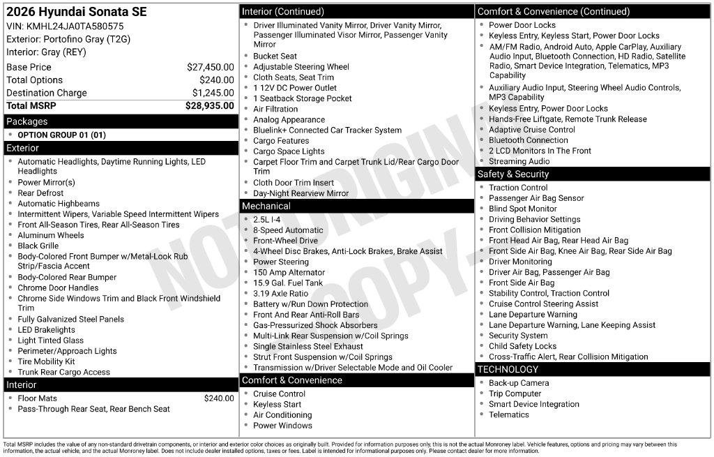 New 2026 Gray Hyundai SE image 22