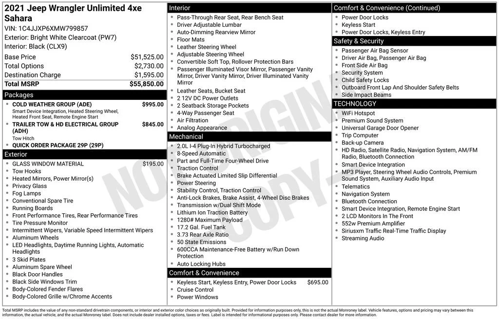 Used 2021 White Jeep Unlimited Sahara 4x4 image 9