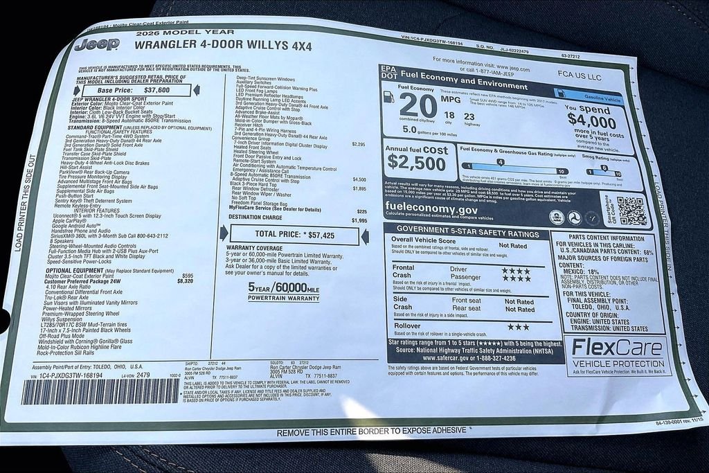 New 2026 Jeep Wrangler Willys 4D Sport Utility