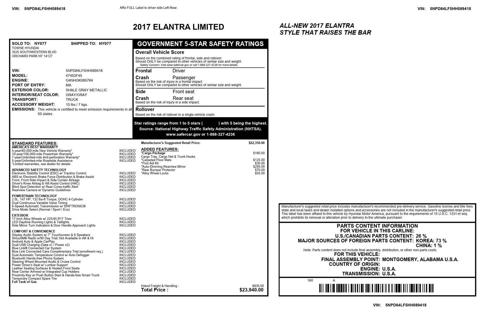 Used 2017 Shale Gray Metallic Hyundai Limited image 2