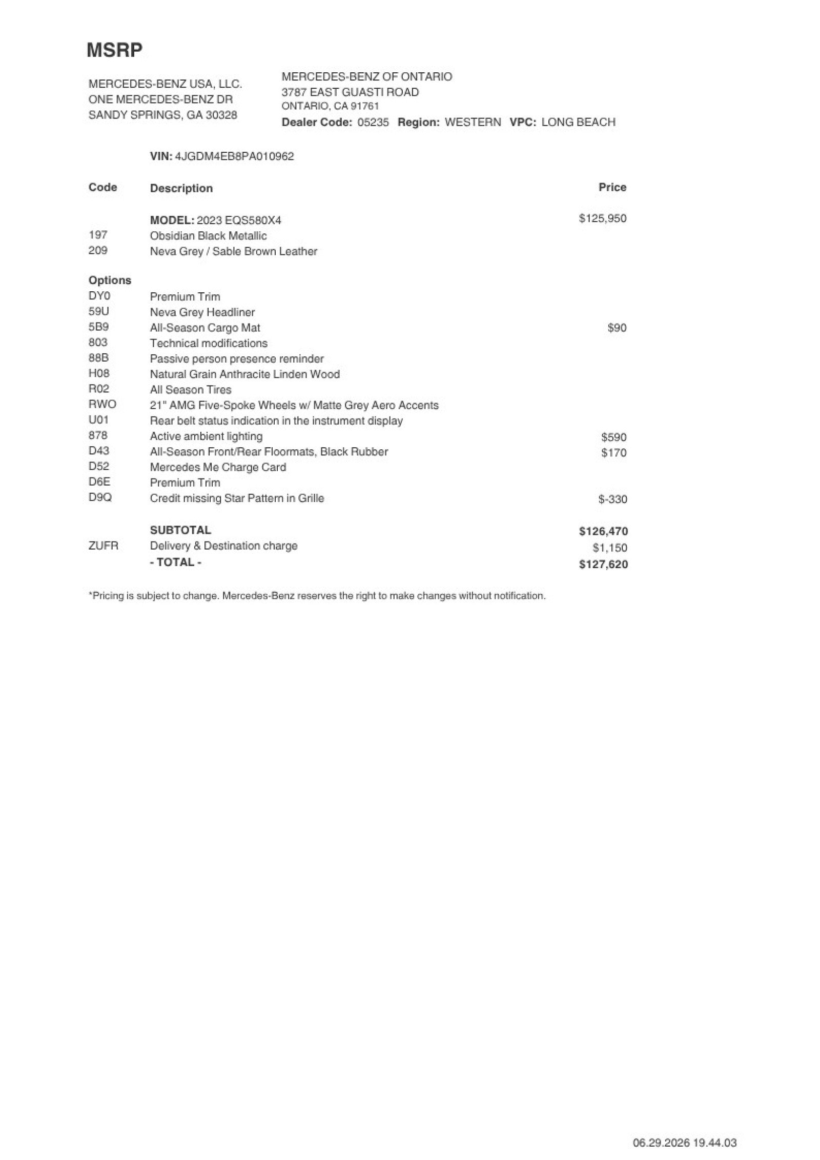 Certified 2023 Mercedes-Benz EQS SUV Base with VIN 4JGDM4EB8PA010962 for sale in Ontario, CA
