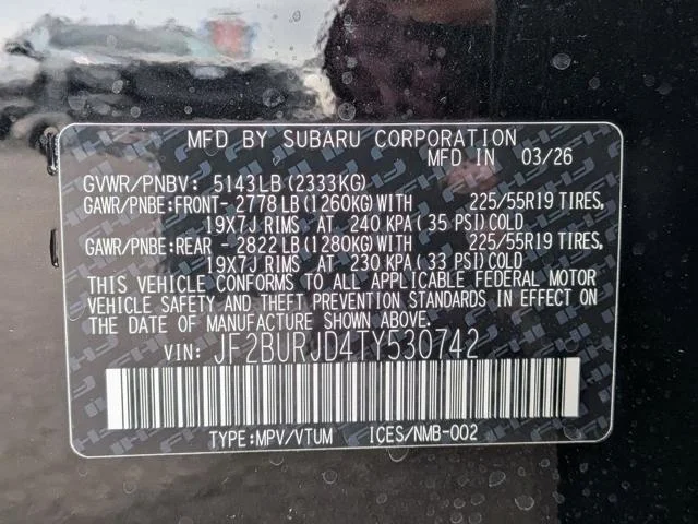 New 2026 CRYSTAL BLACK SILICA Subaru Touring XT image 54