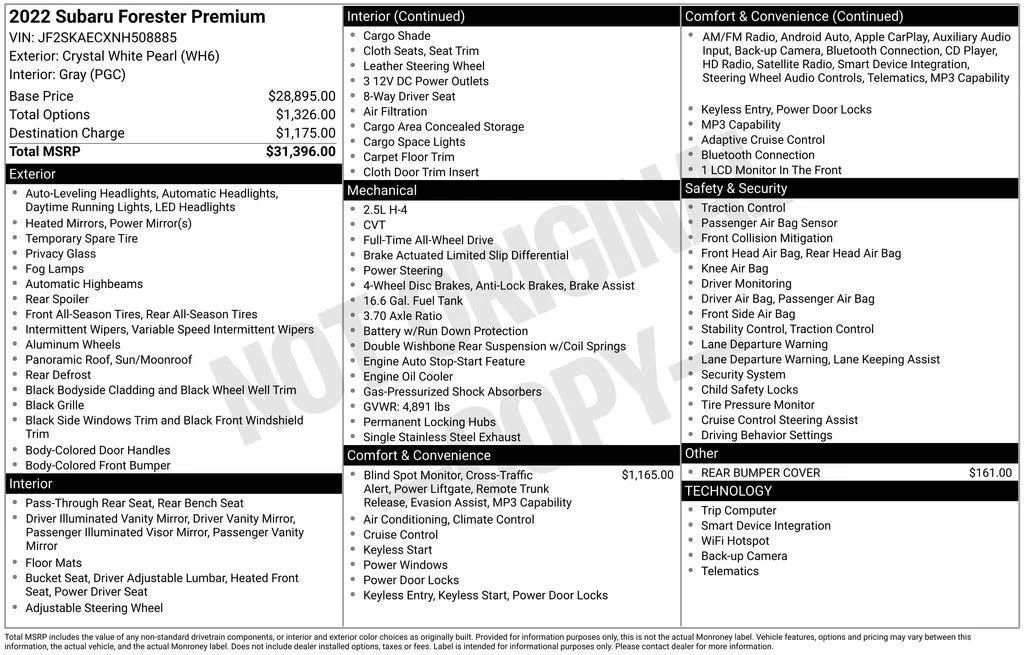 Used 2022 White Subaru Premium image 19