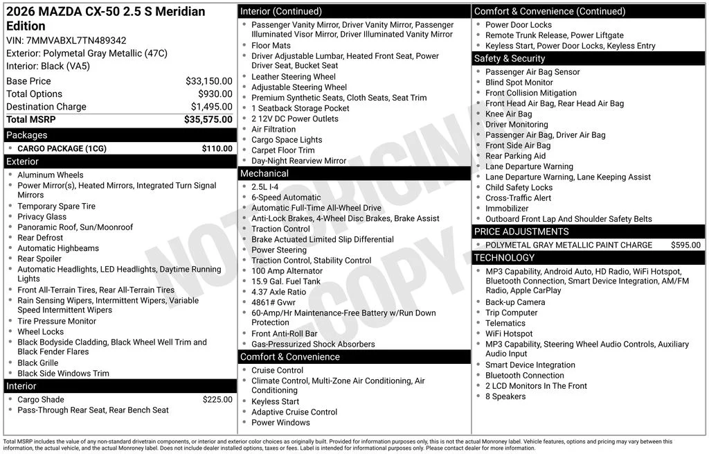 New 2026 Polymetal Gray Metallic Mazda 2.5 S Meridian Edition image 2