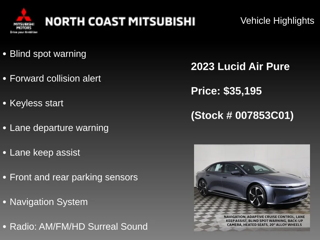 Used 2023 Lucid Air Pure with VIN 50EA1PFA6PA007853 for sale in Bedford, OH