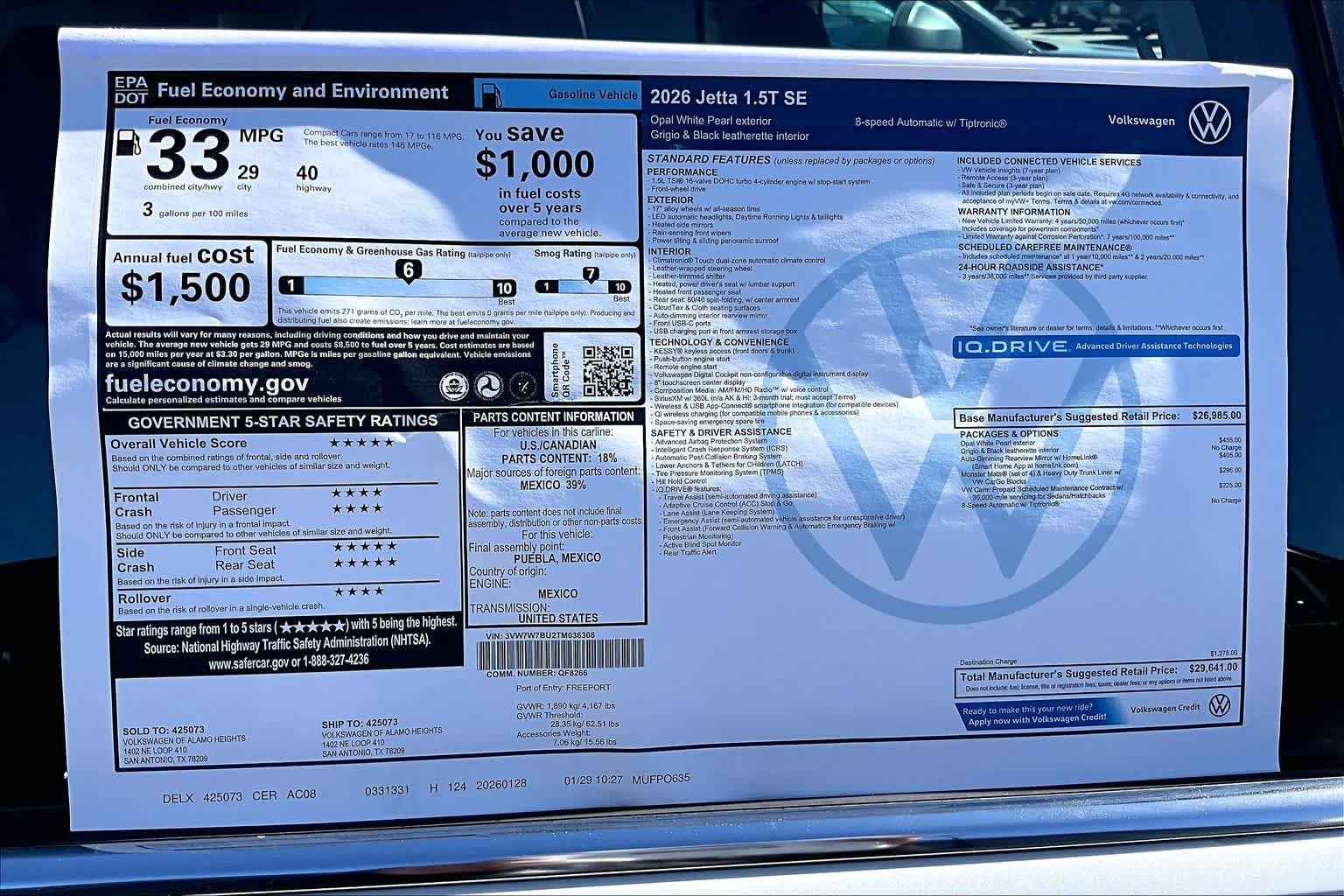 New 2026 Opal White Pearl Volkswagen 1.5T SE image 19