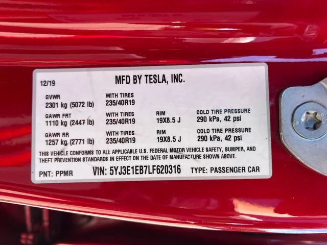 Used 2020 Red Multi-Coat Tesla Long Range image 17