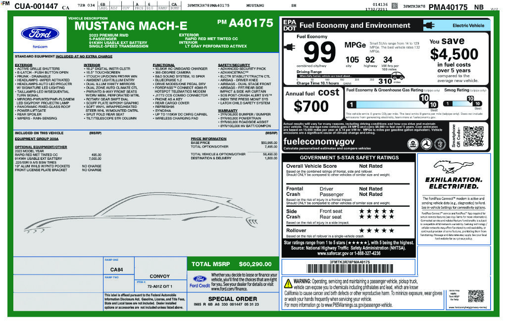 Used 2023 Ford Mustang Mach-E Premium RWD with VIN 3FMTK3R78PMA40175 for sale in Buena Park, CA