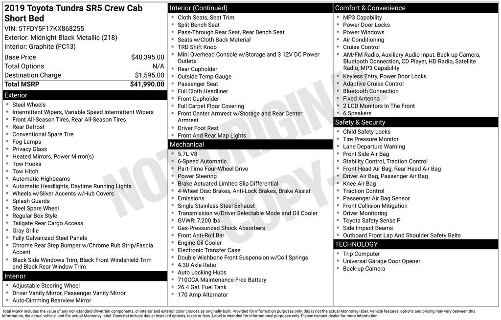 2019 Toyota Tundra SR5 5.7L 4WD Crew Max Short Bed's photo