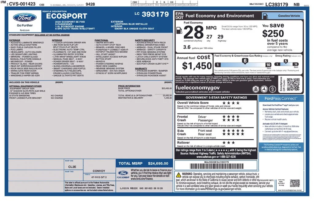 Used 2020 Lightning Blue Metallic Ford SE image 3