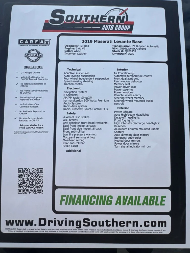 Used 2019 White Maserati Base image 28