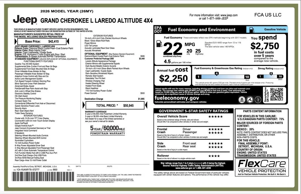 New 2026 Diamond Black Crystal Pearl-Coat Exterior Paint Jeep Altitude image 2