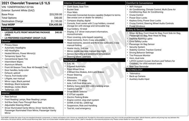Used 2021 Summit White Chevrolet LS image 2