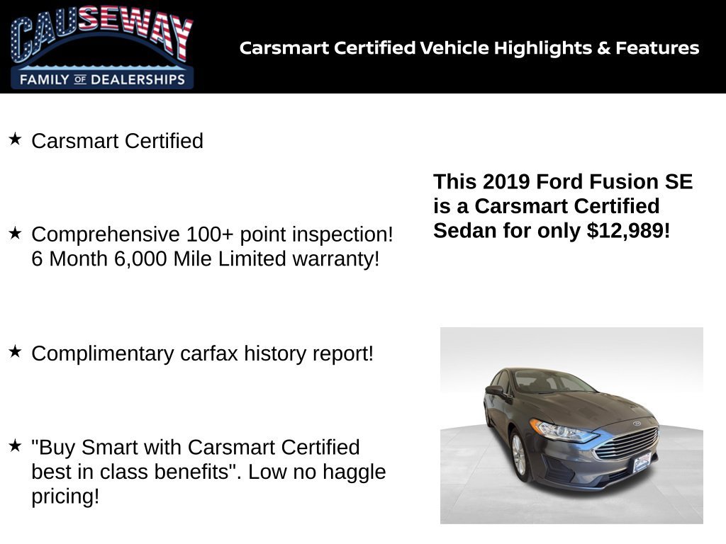 Certified 2019 Ford Fusion SE with VIN 3FA6P0HD2KR228376 for sale in Stafford Township, NJ