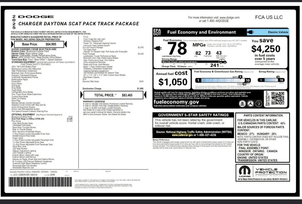 Used 2025 Dodge Charger Daytona Scat Pack with VIN 2C3CDBDK0SR564530 for sale in West Palm Beach, FL