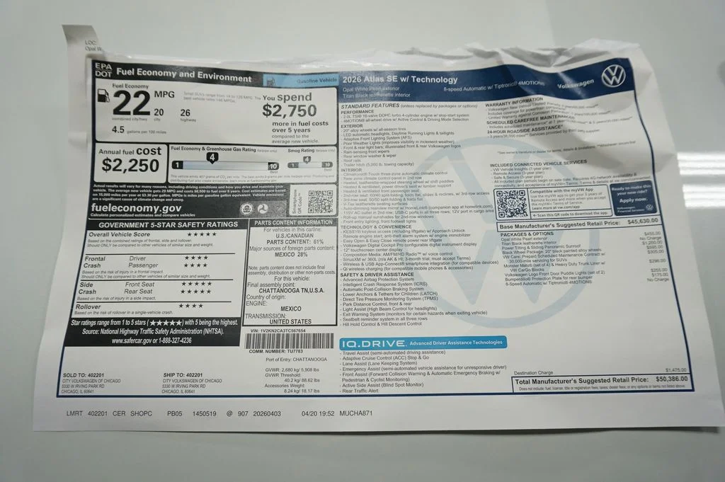 New 2026 Opal White Volkswagen 2.0T SE w/Technology image 38