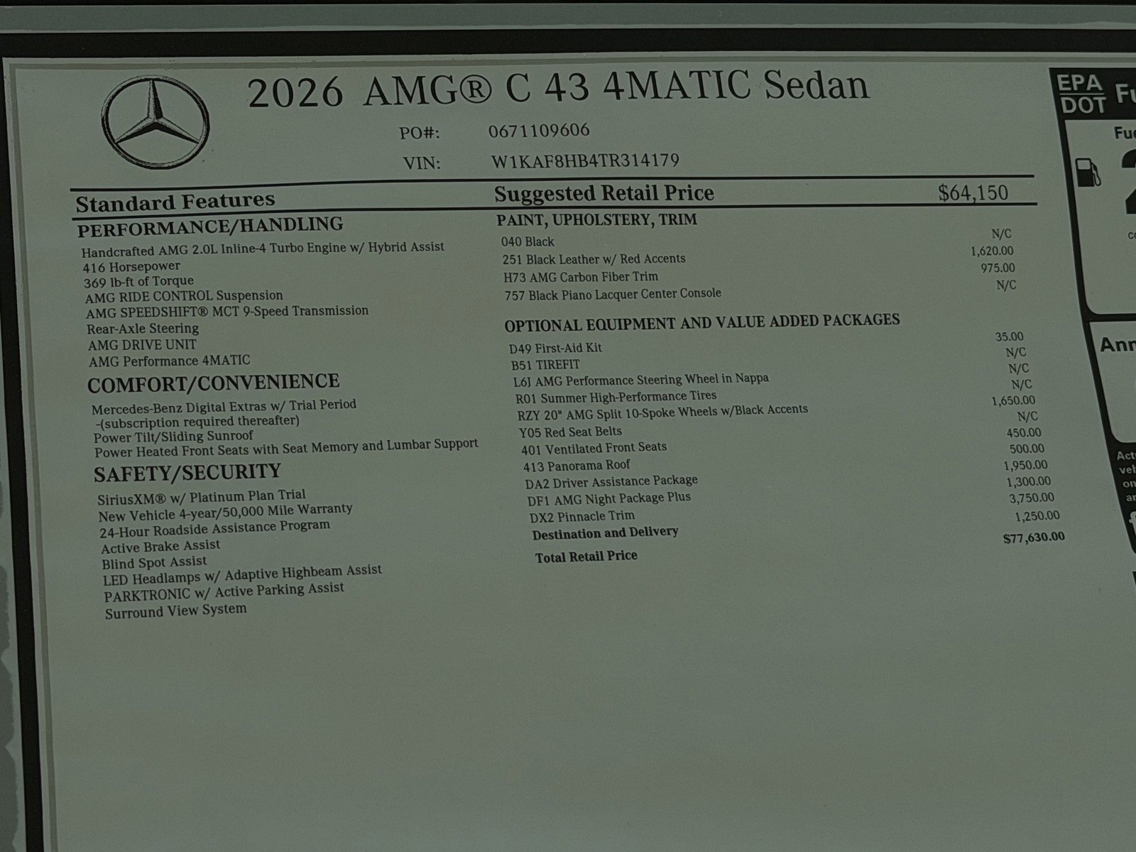 New 2026 Black Mercedes-Benz AMG® C 43 4MATIC® Sedan image 46