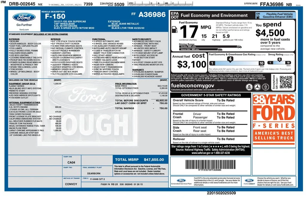 Used 2015 Blue Ford Lariat image 2