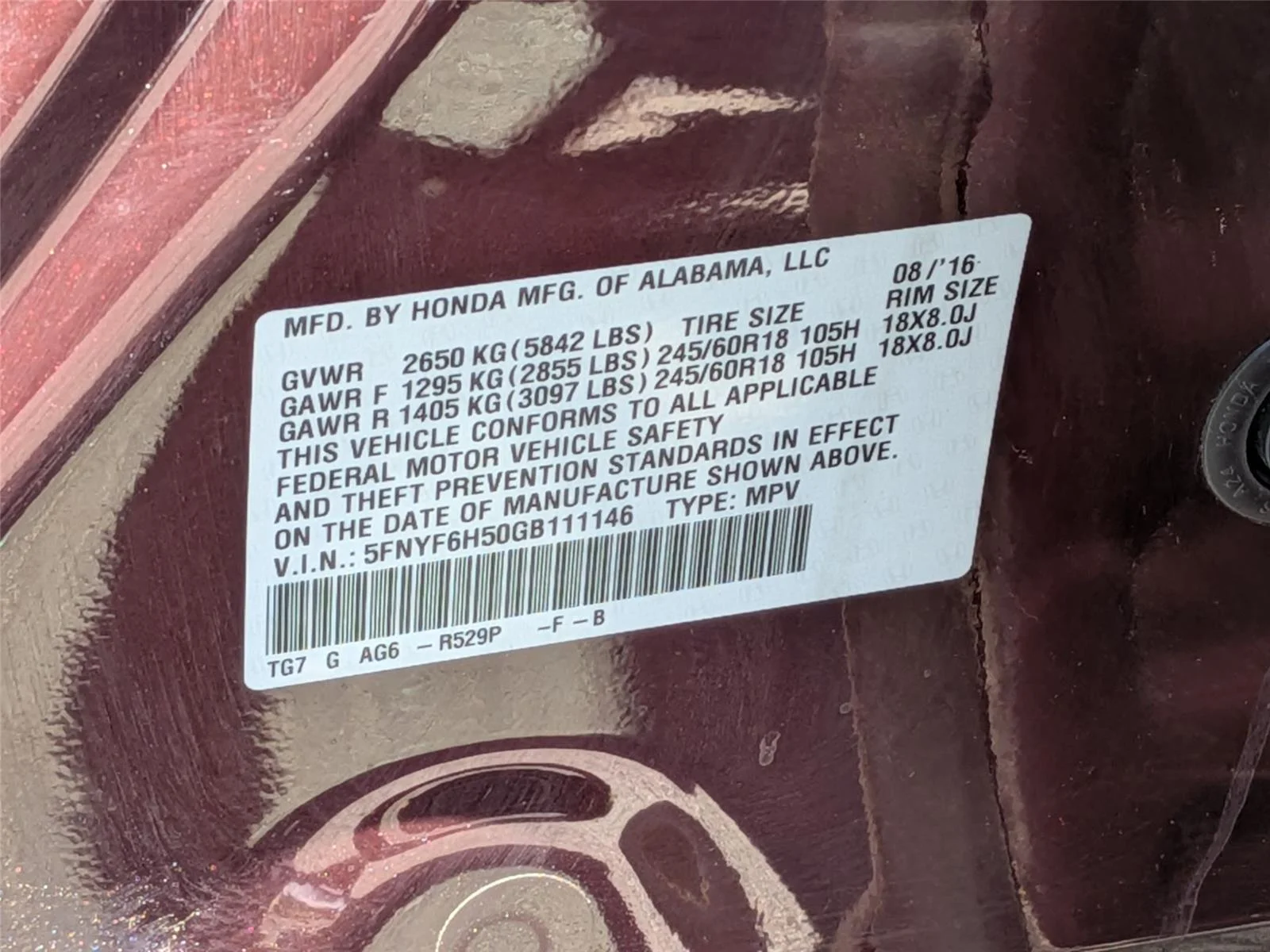 Certified Used 2016 Dark Cherry Pearl Honda EX-L image 37